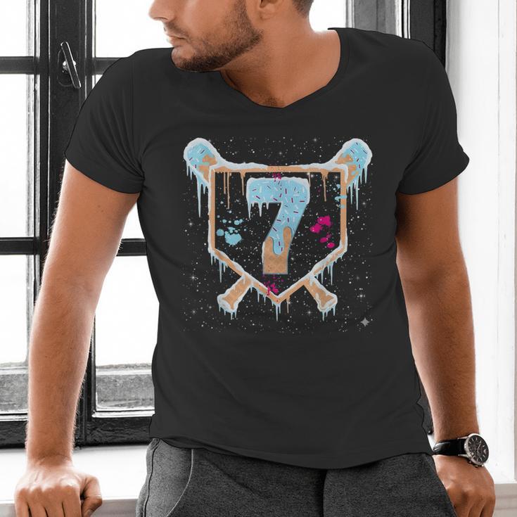 Baseball 7 Year Old Ice Cream Drip 7th Birthday Boy Number 7 Men's V-Neck T-Shirt Baseball 7 Year Old Ice Cream Drip 7th Birthday Boy Number 7 Men's V-Neck T-Shirt
