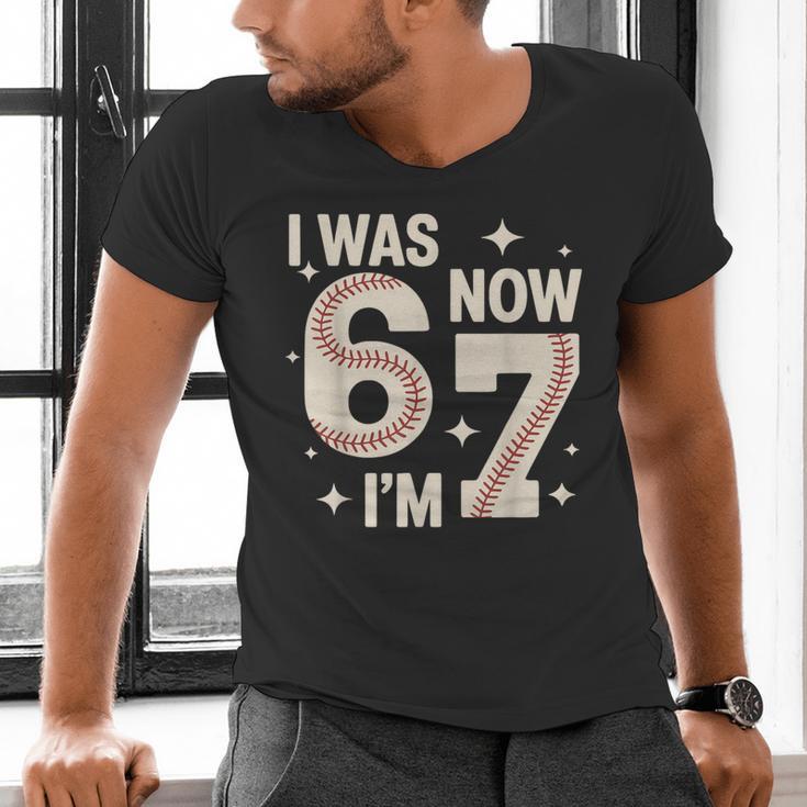 Baseball 7th Birthday 6 7 Years Old I Was 6 Now I'm 7 Men's V-Neck T-Shirt
