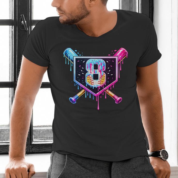 Baseball 8 Year Old Ice Cream Drip 8th Birthday Party Men's V-Neck T-Shirt Baseball 8 Year Old Ice Cream Drip 8th Birthday Party Men's V-Neck T-Shirt