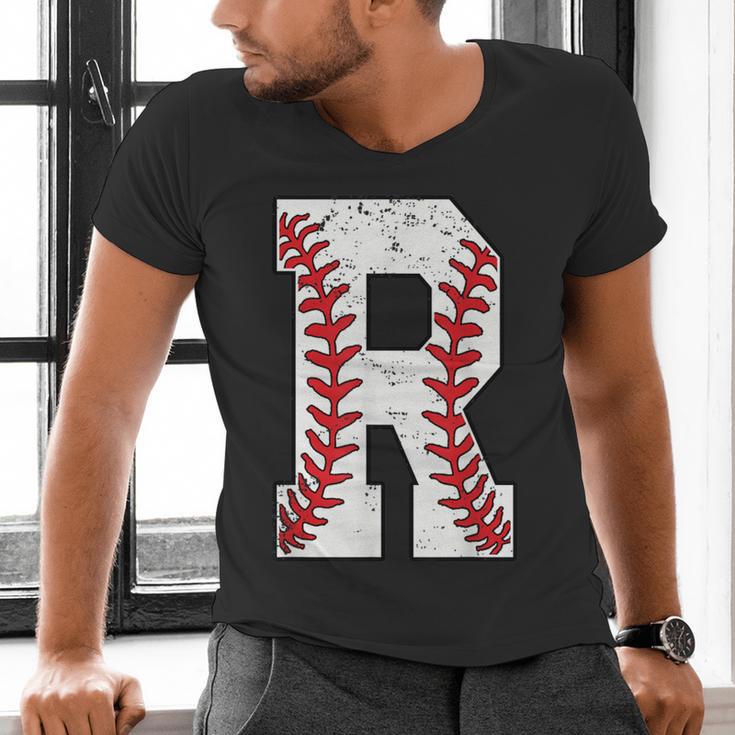 Baseball Alphabet Monogram Initial Letter R Men's V-Neck T-Shirt Baseball Alphabet Monogram Initial Letter R Men's V-Neck T-Shirt