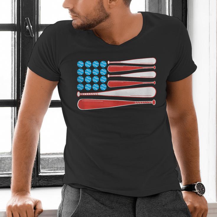 Baseball American Flag Patriotic USA Pride Men's V-Neck T-Shirt