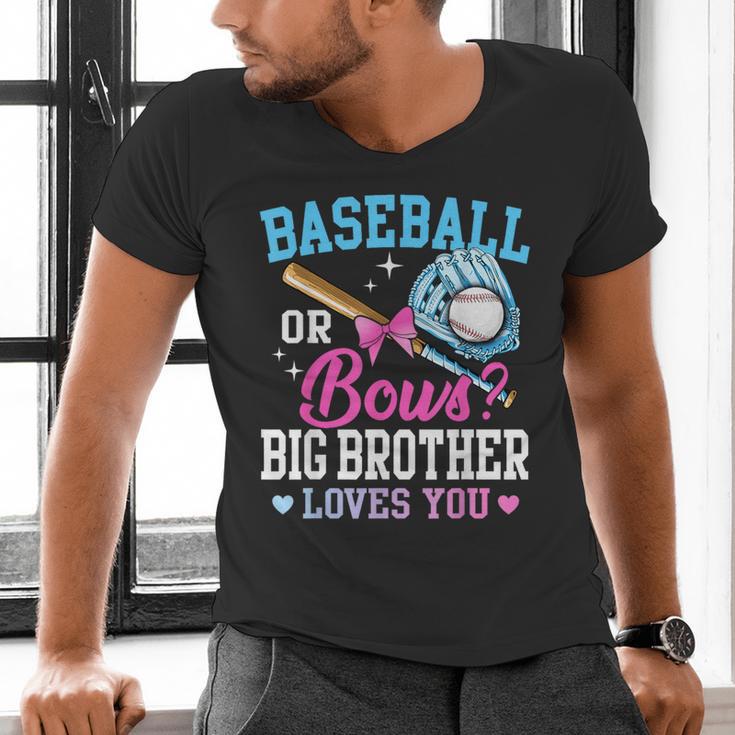 Baseball Or Bows Big Brother Loves You Gender Pink Or Blue Men's V-Neck T-Shirt Baseball Or Bows Big Brother Loves You Gender Pink Or Blue Men's V-Neck T-Shirt