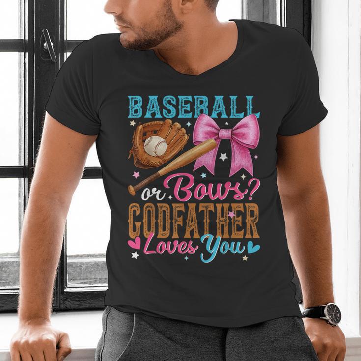 Baseball Or Bows Godfather Loves You Gender Reveal Men's V-Neck T-Shirt