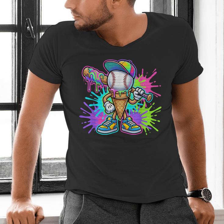 Baseball Boys Clothes For Boys Ice Cream Drip Baseball Stuff Men's V-Neck T-Shirt Baseball Boys Clothes For Boys Ice Cream Drip Baseball Stuff Men's V-Neck T-Shirt