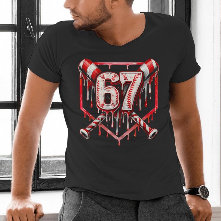 Baseball Candy Cane Drip 6 7 Six Seven Meme Christmas Boys Men's V-Neck T-Shirt