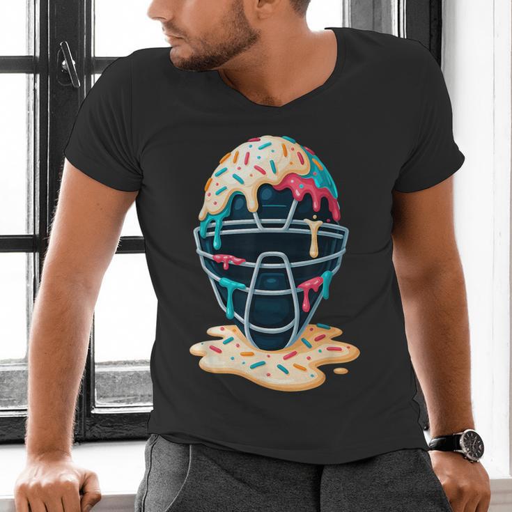 Baseball Catcher Mask Ice Cream Dripping Baseball Boy Youth Men's V-Neck T-Shirt