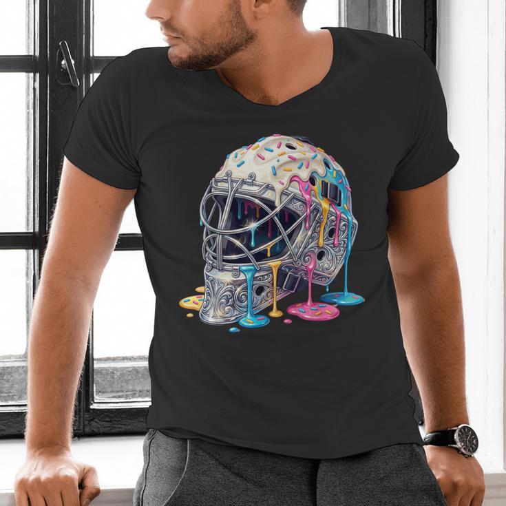 Baseball Catcher Mask Ice Cream Dripping Baseball Boys Men's V-Neck T-Shirt Baseball Catcher Mask Ice Cream Dripping Baseball Boys Men's V-Neck T-Shirt