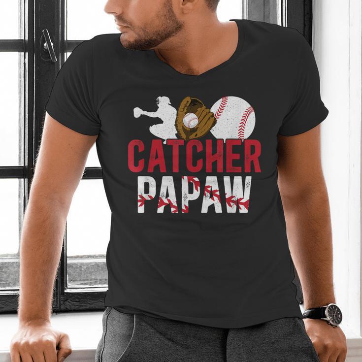 Baseball Catcher Papaw Proud Papaw Of A Baseball Catcher Men's V-Neck T-Shirt