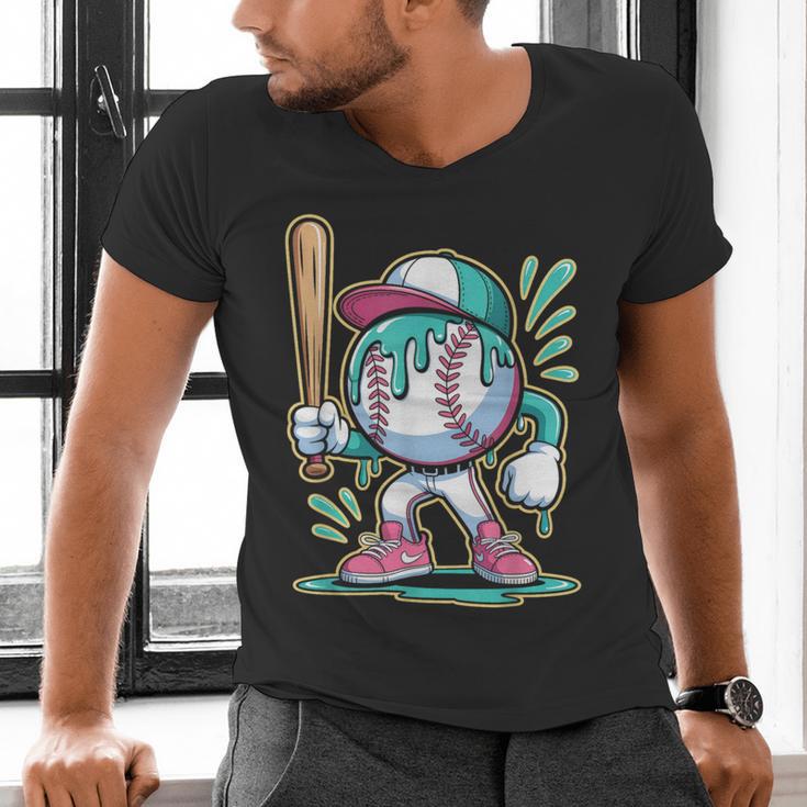 Baseball Character Cartoon Batter Drip Style Women Men Men's V-Neck T-Shirt