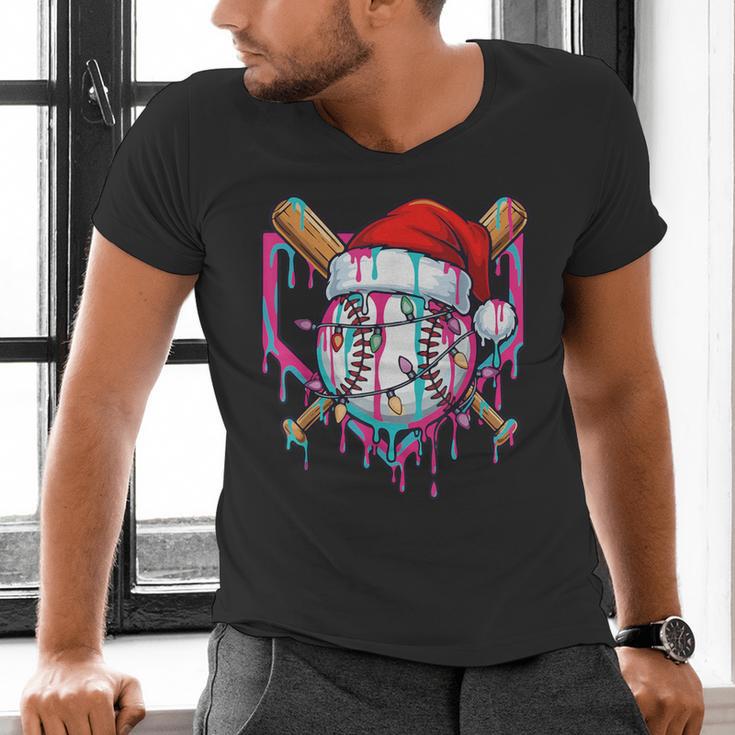 Baseball Christmas Santa Hat Baseball Christmas Drip Men's V-Neck T-Shirt Baseball Christmas Santa Hat Baseball Christmas Drip Men's V-Neck T-Shirt