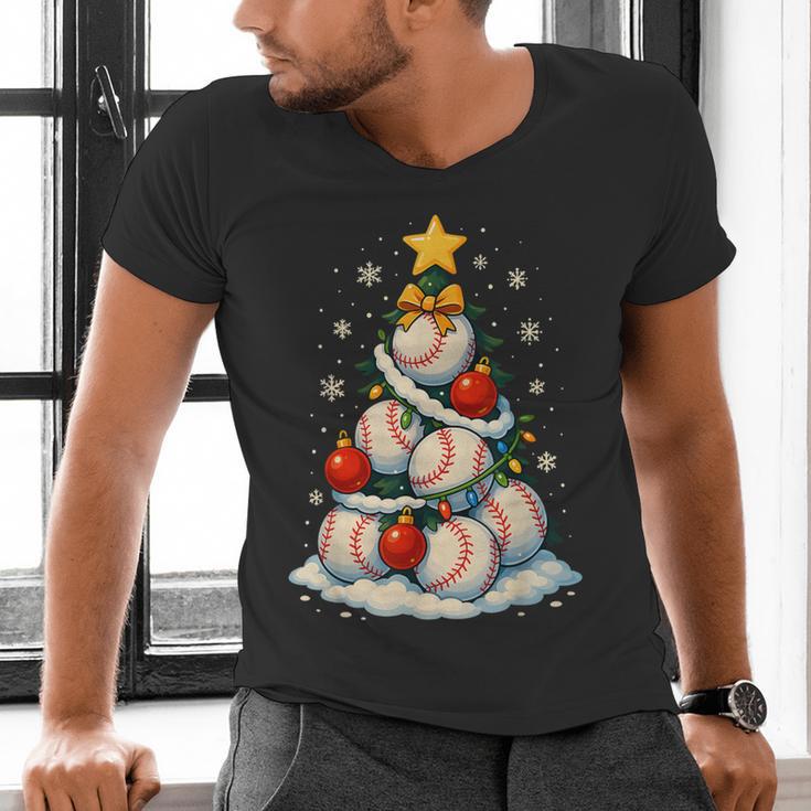 Baseball Christmas Tree Lights Santa Sport Player Lover Xmas Men's V-Neck T-Shirt Baseball Christmas Tree Lights Santa Sport Player Lover Xmas Men's V-Neck T-Shirt