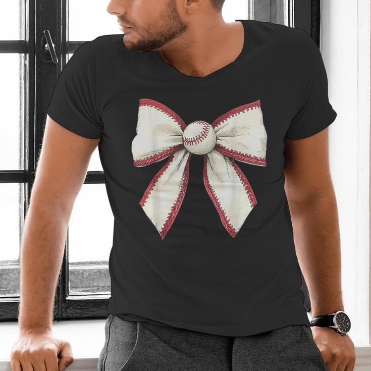 Baseball Coquette Bow Cute Baseball Game Men's V-Neck T-Shirt Baseball Coquette Bow Cute Baseball Game Men's V-Neck T-Shirt