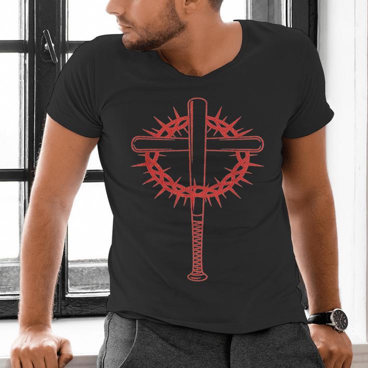 Baseball Cross Bats Pitcher Jesus Faith Men's V-Neck T-Shirt Baseball Cross Bats Pitcher Jesus Faith Men's V-Neck T-Shirt