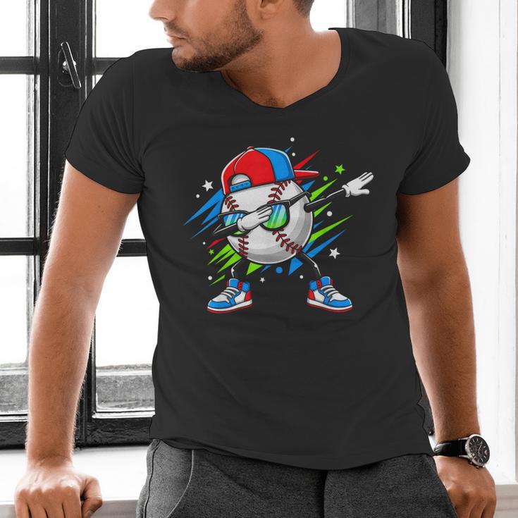 Baseball Dabbing Sports For Boys And Girls Game Day Men's V-Neck T-Shirt Baseball Dabbing Sports For Boys And Girls Game Day Men's V-Neck T-Shirt