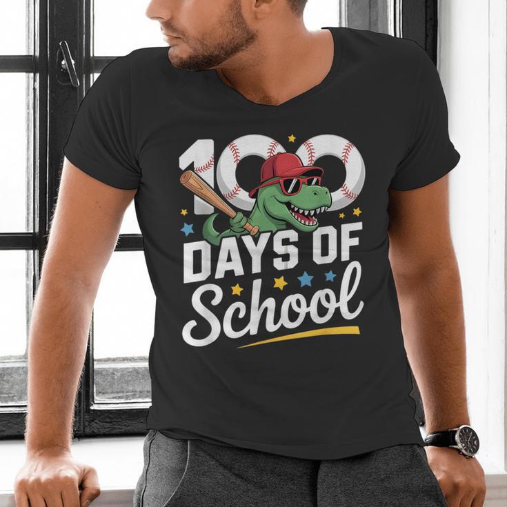 Baseball Dinosaur 100 Days Of School Kids Theme Men's V-Neck T-Shirt