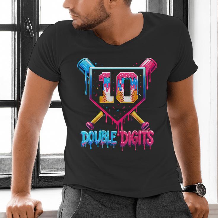Baseball Drip 10th Birthday Boy Double Digits Ice Cream Drip Men's V-Neck T-Shirt Baseball Drip 10th Birthday Boy Double Digits Ice Cream Drip Men's V-Neck T-Shirt