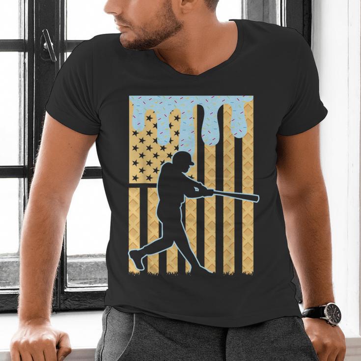 Baseball Drip Boys Dripping Ice Cream Baseball American Flag Men's V-Neck T-Shirt