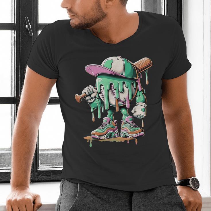 Baseball Drip For Boys Ice Cream Drip Baseball Men's V-Neck T-Shirt Baseball Drip For Boys Ice Cream Drip Baseball Men's V-Neck T-Shirt
