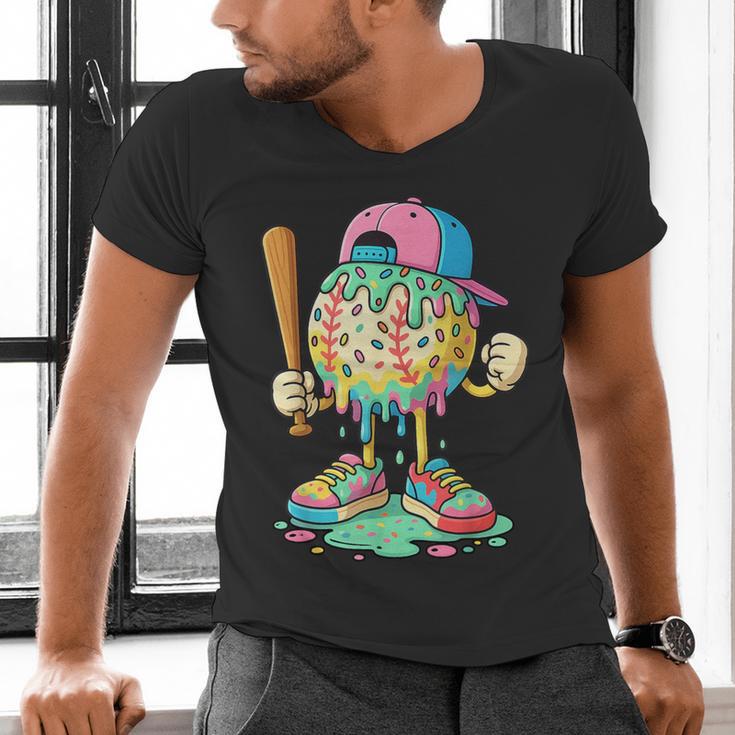 Baseball Drip For Boys Ice Cream Drip Baseball Sport Men's V-Neck T-Shirt
