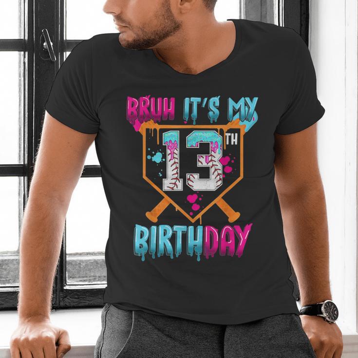 Baseball Drip Bruh It's My 13th Birthday Boy Ice Cream Drip Men's V-Neck T-Shirt Baseball Drip Bruh It's My 13th Birthday Boy Ice Cream Drip Men's V-Neck T-Shirt