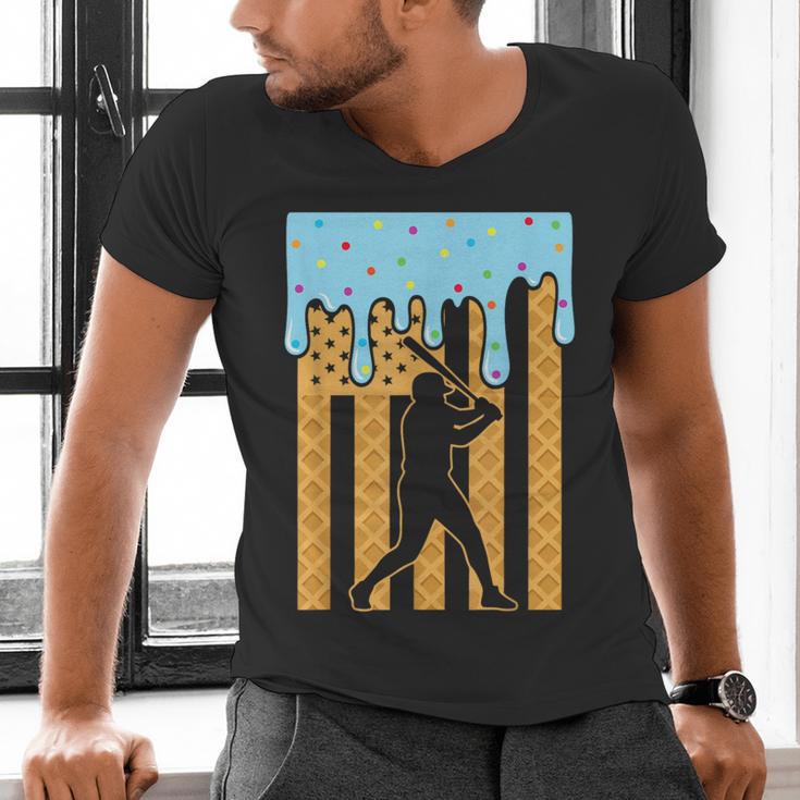 Baseball Drip Dripping Ice Cream Sport Player American Flag Men's V-Neck T-Shirt Baseball Drip Dripping Ice Cream Sport Player American Flag Men's V-Neck T-Shirt