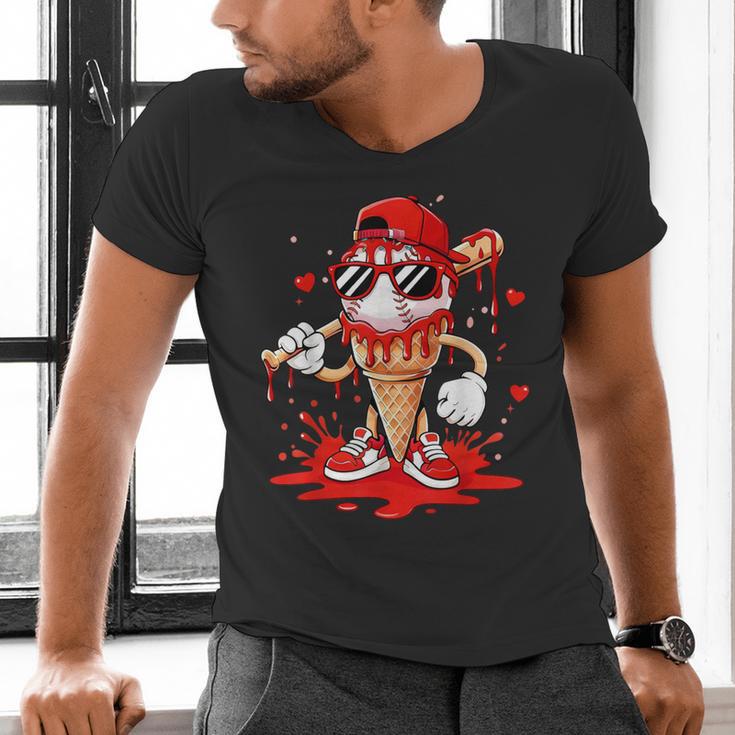 Baseball Drip Ice Cream Apparel Youth Boys Valentines Men's V-Neck T-Shirt Baseball Drip Ice Cream Apparel Youth Boys Valentines Men's V-Neck T-Shirt