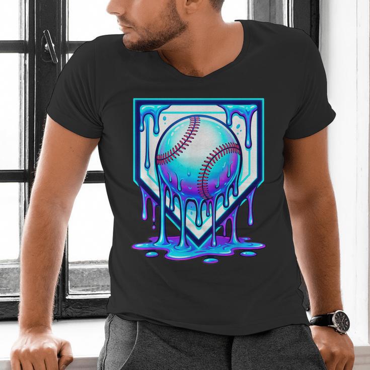 Baseball Drip Ice Cream Blue Glow Melt Ball Graphic Men's V-Neck T-Shirt Baseball Drip Ice Cream Blue Glow Melt Ball Graphic Men's V-Neck T-Shirt