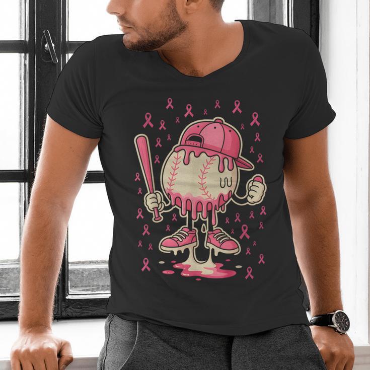 Baseball Drip Ice Cream Breast Cancer Awareness Boys & Girls Men's V-Neck T-Shirt Baseball Drip Ice Cream Breast Cancer Awareness Boys & Girls Men's V-Neck T-Shirt