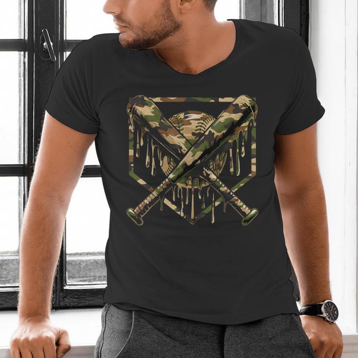 Baseball Drip Ice Cream Camo Home Plate Bats Sports Game Day Men's V-Neck T-Shirt Baseball Drip Ice Cream Camo Home Plate Bats Sports Game Day Men's V-Neck T-Shirt