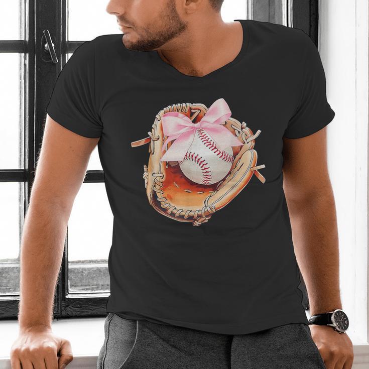 Baseball Drip Ice Cream Coquette Pink Bow Baseball Player Men's V-Neck T-Shirt Baseball Drip Ice Cream Coquette Pink Bow Baseball Player Men's V-Neck T-Shirt