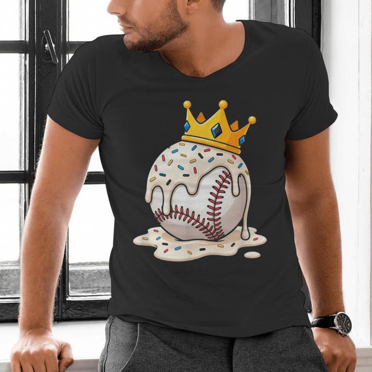 Baseball Drip Ice Cream Crown Melt Graphic Men's V-Neck T-Shirt