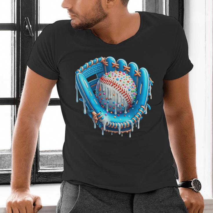 Baseball Drip Ice Cream Glove With Sprinkles Ball Boys Youth Men's V-Neck T-Shirt Baseball Drip Ice Cream Glove With Sprinkles Ball Boys Youth Men's V-Neck T-Shirt