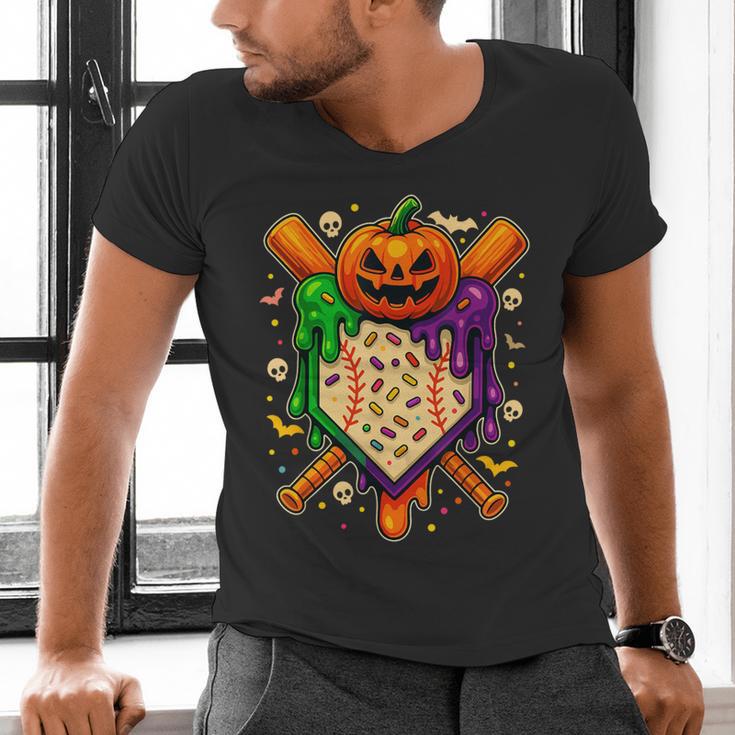Baseball Drip Ice Cream Drip Halloween Baseball Lovers Men's V-Neck T-Shirt