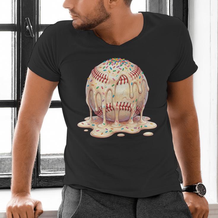Baseball Drip Ice Cream Melting Illustration Men's V-Neck T-Shirt