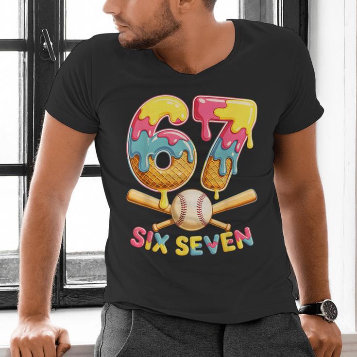Baseball Drip Ice Cream Number 67 Player Lifestyle Men's V-Neck T-Shirt