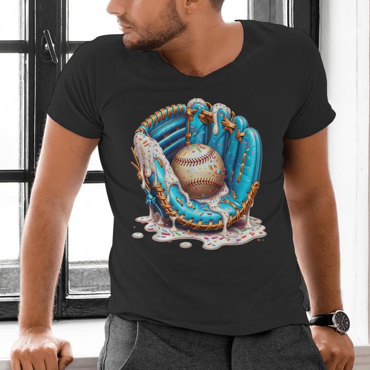 Baseball Drip Ice Cream Sprinkless Glove Boy Kid Men's V-Neck T-Shirt Baseball Drip Ice Cream Sprinkless Glove Boy Kid Men's V-Neck T-Shirt