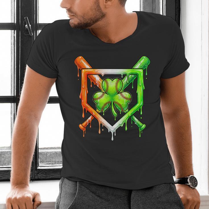 Baseball Drip Ice Cream St Patricks Day Shamrock Men's V-Neck T-Shirt Baseball Drip Ice Cream St Patricks Day Shamrock Men's V-Neck T-Shirt