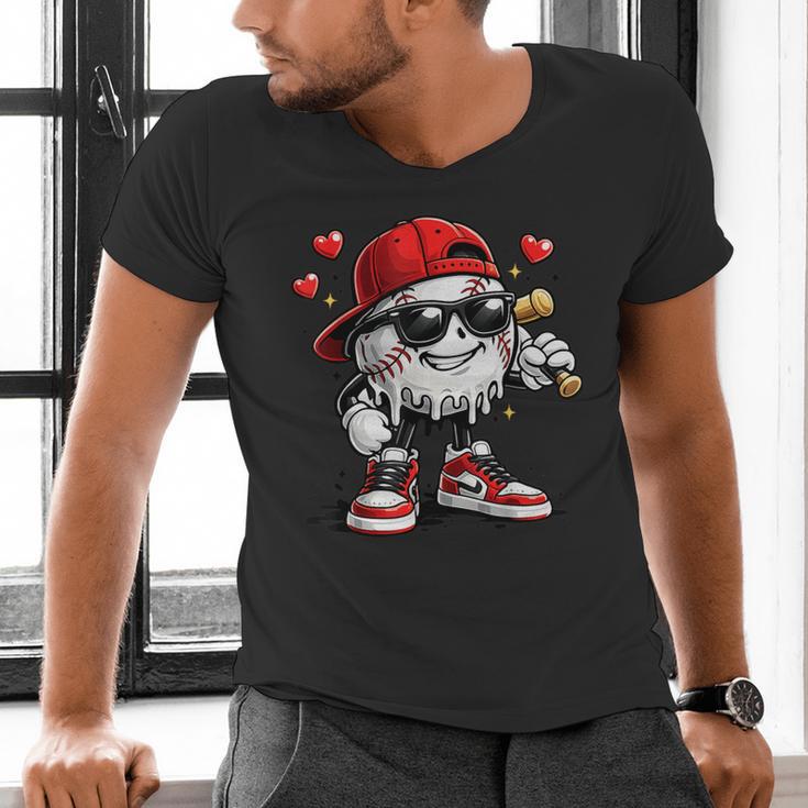Baseball Drip Ice Cream Valentine’s Day Boys Kids Men's V-Neck T-Shirt