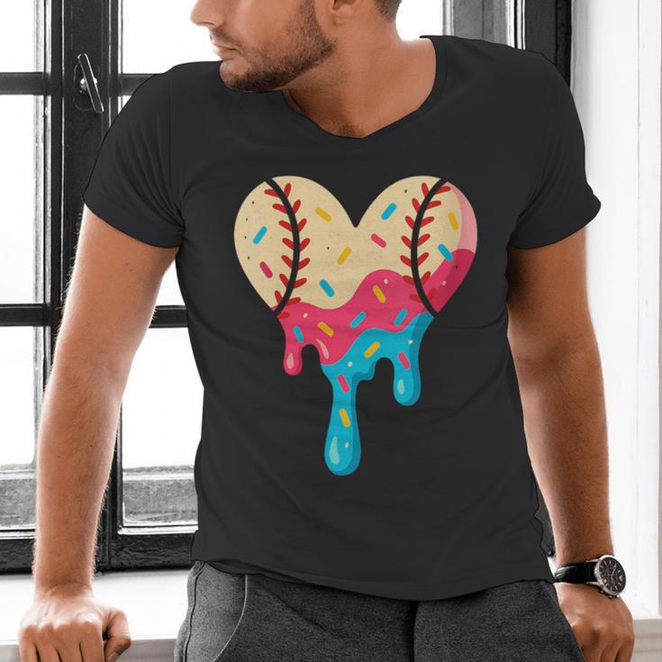 Baseball Drip Melting Ice Cream Baseball Heart Boys Girls Men's V-Neck T-Shirt Baseball Drip Melting Ice Cream Baseball Heart Boys Girls Men's V-Neck T-Shirt