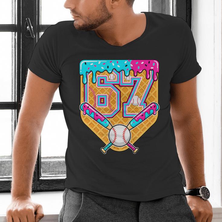 Baseball Drip Number 67 Ice Cream Home Plate Drip Men's V-Neck T-Shirt