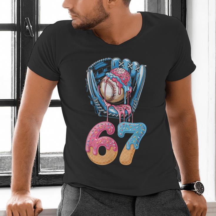 Baseball Drip Number 67 Player 67th Birthday Ice Cream 67 Men's V-Neck T-Shirt