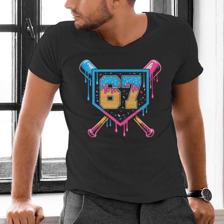 Baseball Drip Number 67 Player Or 67Th Birthday Men's V-Neck T-Shirt Baseball Drip Number 67 Player Or 67Th Birthday Men's V-Neck T-Shirt