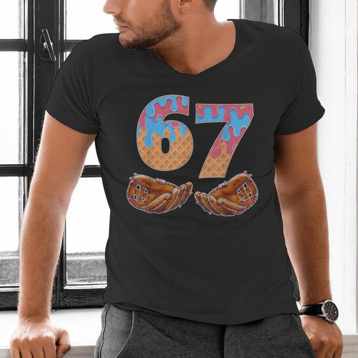 Baseball Drip Number 67 Player Six Seven Meme Men's V-Neck T-Shirt