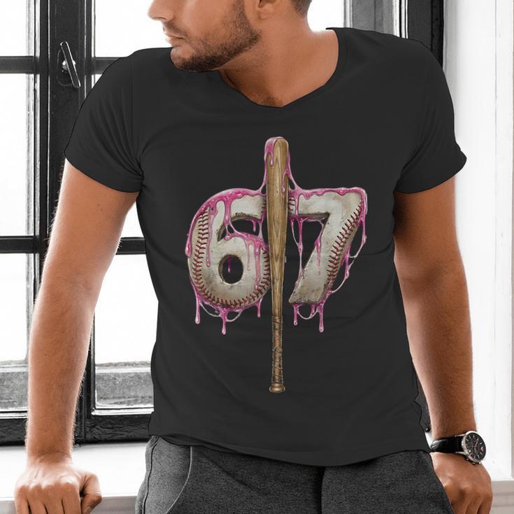 Baseball Drip Number 67 Sports Player Six Seven Meme Fan Men's V-Neck T-Shirt Baseball Drip Number 67 Sports Player Six Seven Meme Fan Men's V-Neck T-Shirt