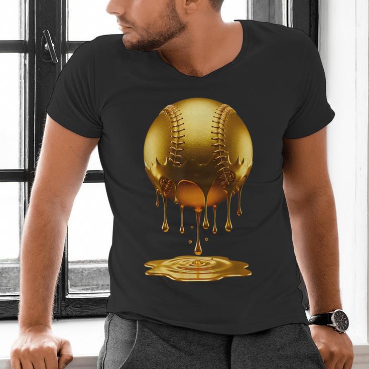 Baseball Dripping Drip Gold Sport Player Coach Baller Men's V-Neck T-Shirt