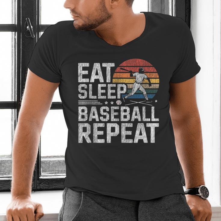 Baseball Fan Vintage Retro Eat Sleep Baseball Repeat Men's V-Neck T-Shirt