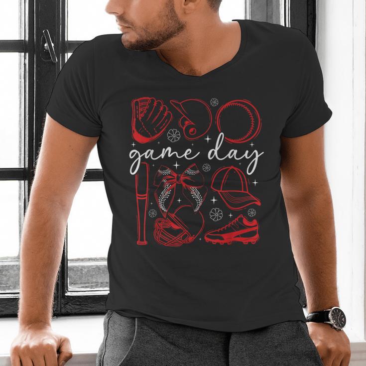 Baseball Game Day Coquette Game Day Baseball Men's V-Neck T-Shirt Baseball Game Day Coquette Game Day Baseball Men's V-Neck T-Shirt