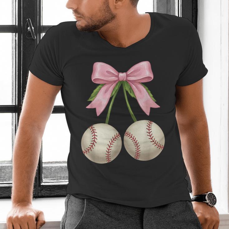 Baseball Girls Women Coquette Pink Bow Baseball Men's V-Neck T-Shirt Baseball Girls Women Coquette Pink Bow Baseball Men's V-Neck T-Shirt
