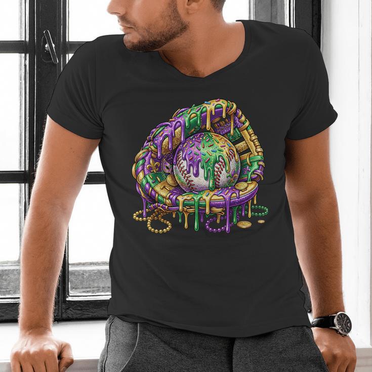 Baseball Glove Ice Cream Mardi Gras Dripping Boys Youth Kids Men's V-Neck T-Shirt Baseball Glove Ice Cream Mardi Gras Dripping Boys Youth Kids Men's V-Neck T-Shirt