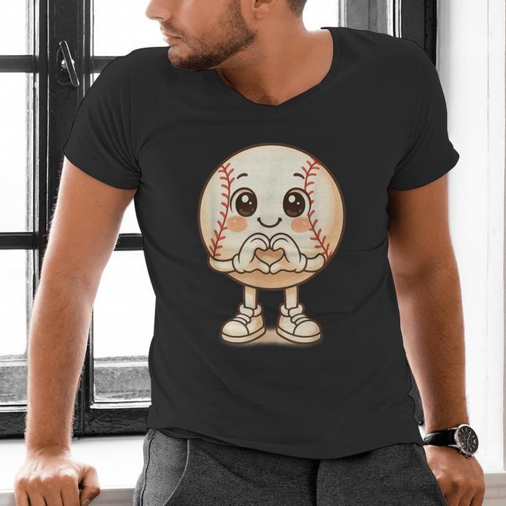 Baseball With Heart Hands Love Cute Baseball Men's V-Neck T-Shirt Baseball With Heart Hands Love Cute Baseball Men's V-Neck T-Shirt